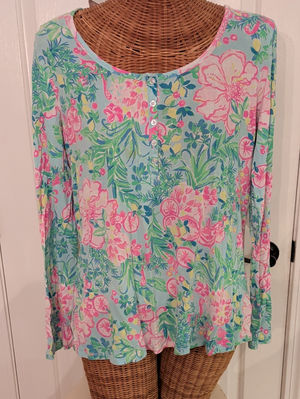Lilly Pulitzer Floral Long Sleeve Top Pink & Green